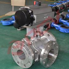 Q644-16P 氣動(dòng)四通法蘭式球閥 化工流程中的高效控制解決方案